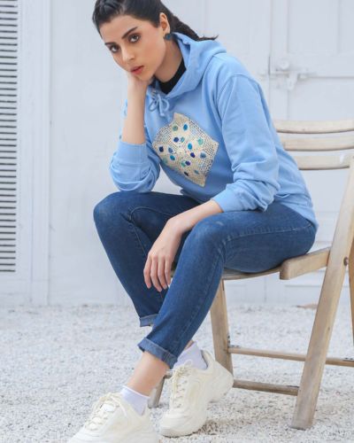 Crochet Craze <br/><span> Sky Blue Pullover Hoodie