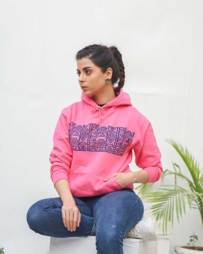 Block Print Mania <br/><span> Fuchsia Pink Pullover Hoodie