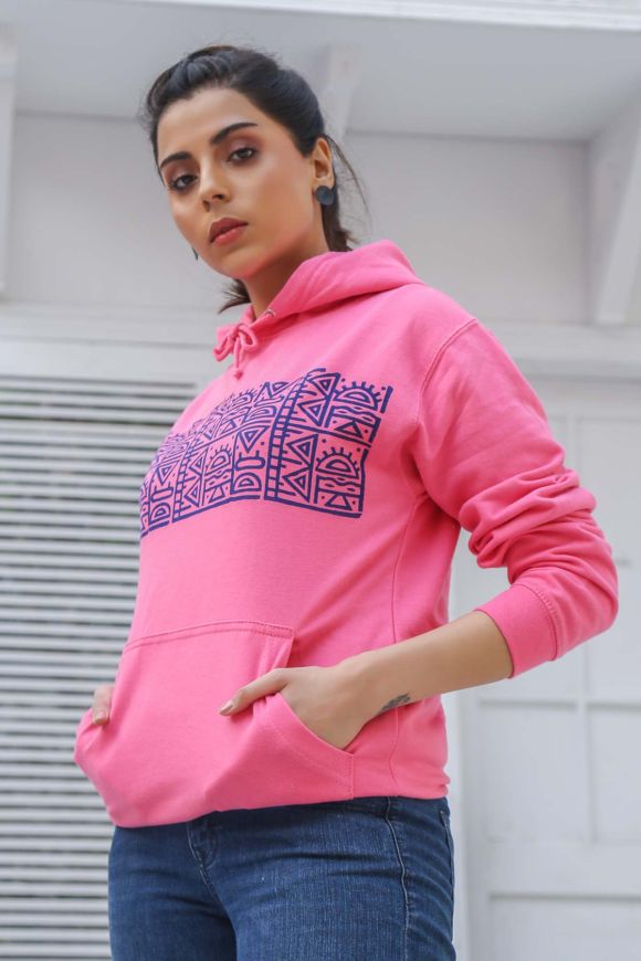 Block Print Mania <br/><span> Fuchsia Pink Pullover Hoodie