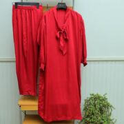 solid red colored co-ord set ready to wear trouser shirt