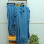 solid blue colored co-ord set ready to wear trouser shirt